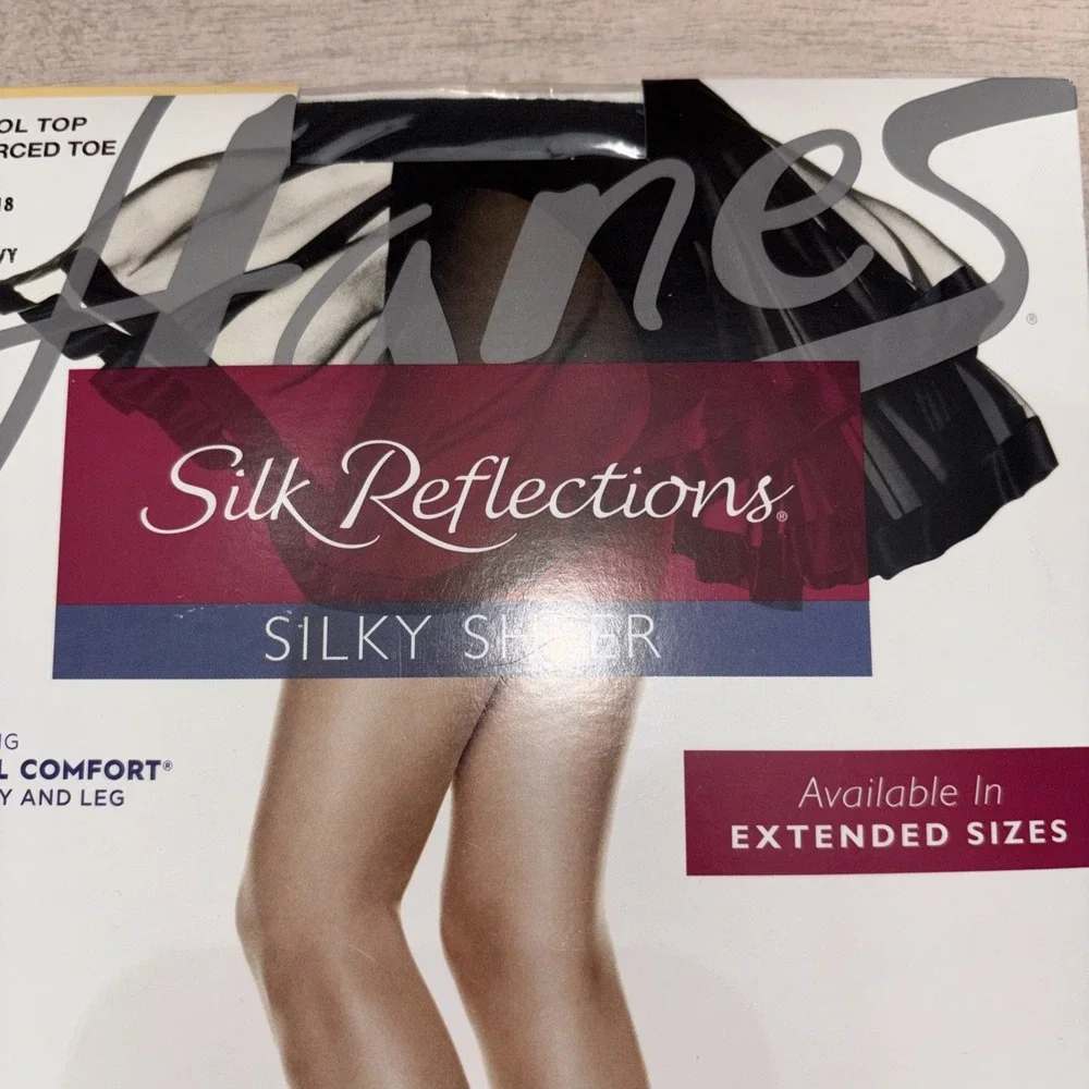Hanes Silk Reflections Silky Sheer Control Top Reinforced Toe Sz EF Classic Navy